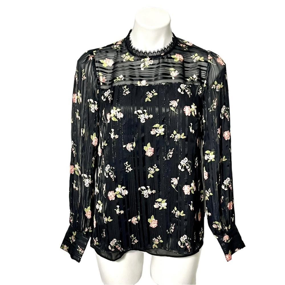 ModCloth Accentuated Ease Floral Blouse Size Small Black/Pink